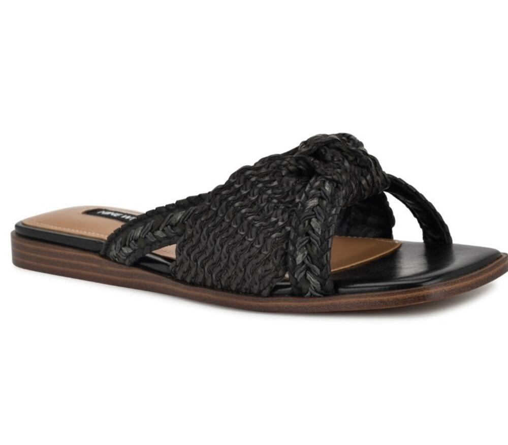 Nine West Women's Omansa Square Toe Casual Flat Sandals Black Size 5.5